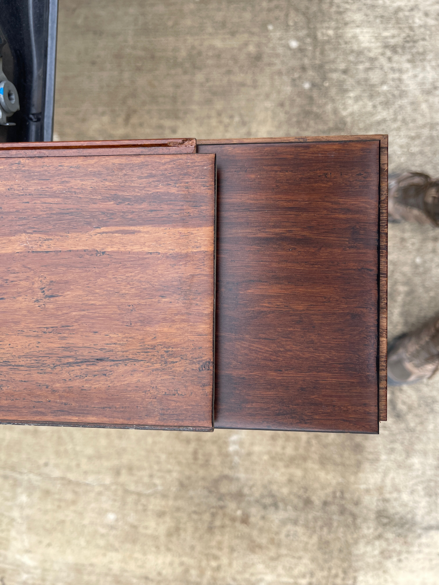 Bamboo flooring color mismatch comparison - insurance claim evidence for full floor replacement