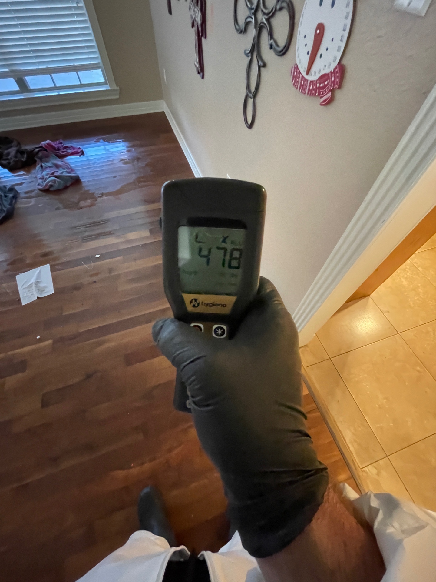 ATP contamination testing showing readings over 1000
